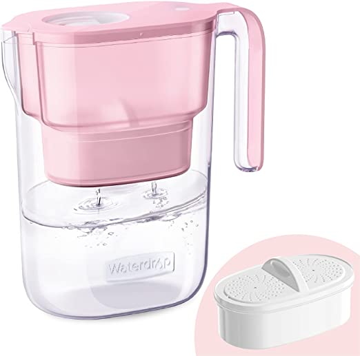 Waterdrop 200-Gallon Long-Life Elfin 5-Cup Water Filter Pitcher with 1 Filter, NSF Certified, 5X Times Lifetime, Reduces Chlorine, BPA Free, Pink