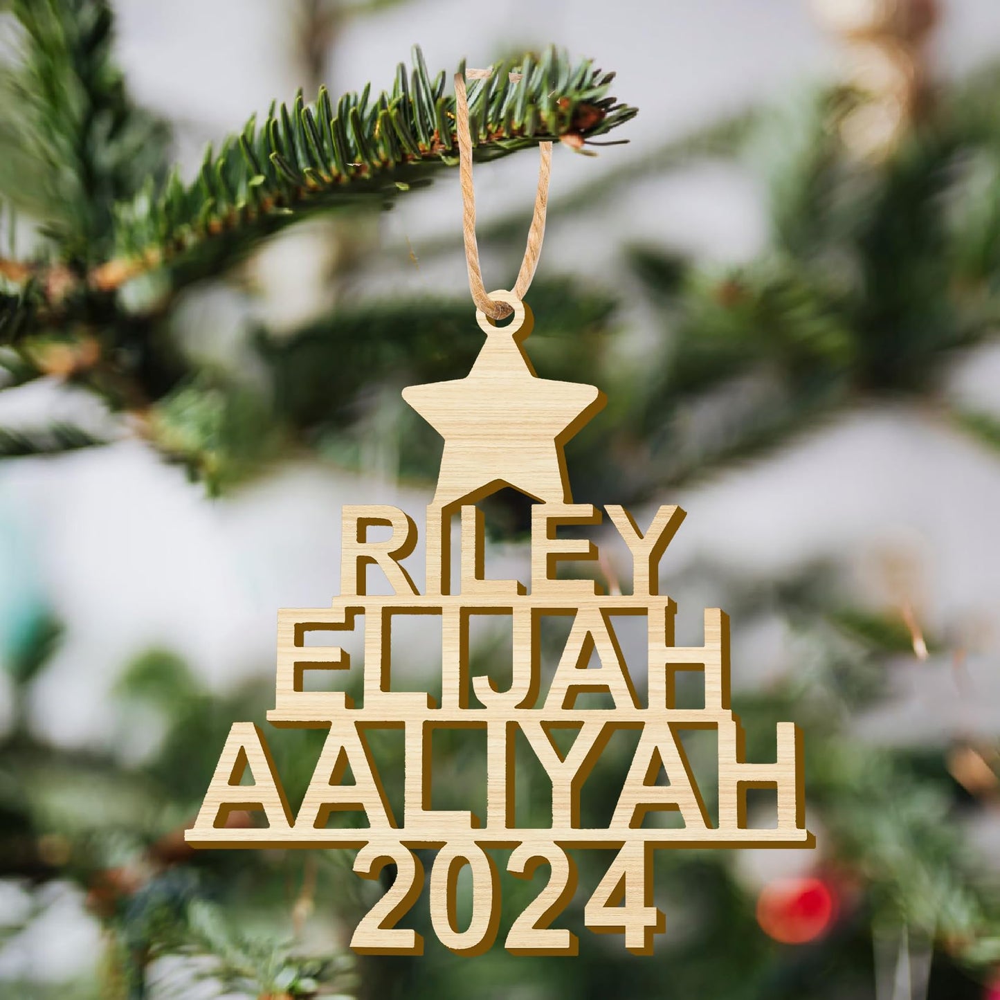 Personalized Christmas Ornaments with Name,Wooden Christmas Tree Ornaments 2024 with Custom Family Name for Kids Adults,Xmas Ornaments For Christmas Tree Gifts (01-6 Styles of Christmas Ornament)