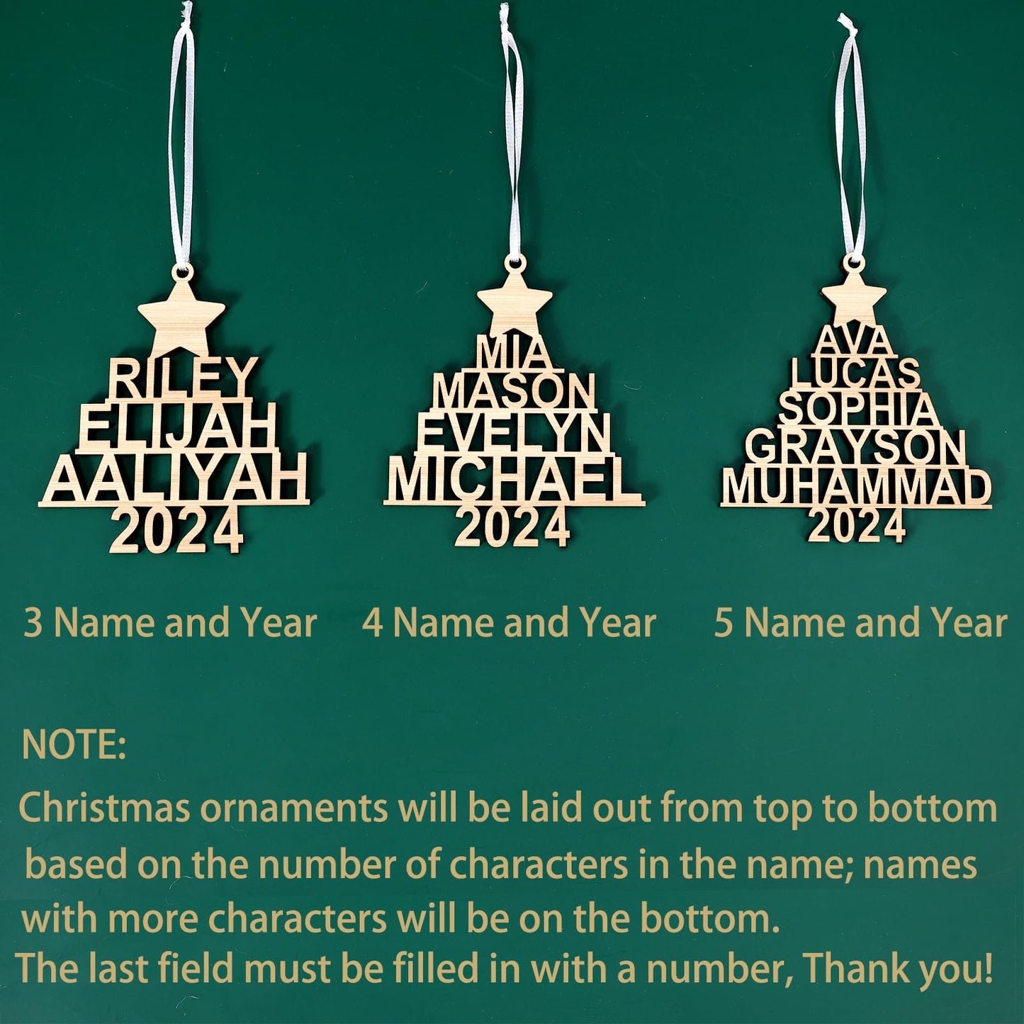 Personalized Christmas Ornaments with Name,Wooden Christmas Tree Ornaments 2024 with Custom Family Name for Kids Adults,Xmas Ornaments For Christmas Tree Gifts (01-6 Styles of Christmas Ornament)