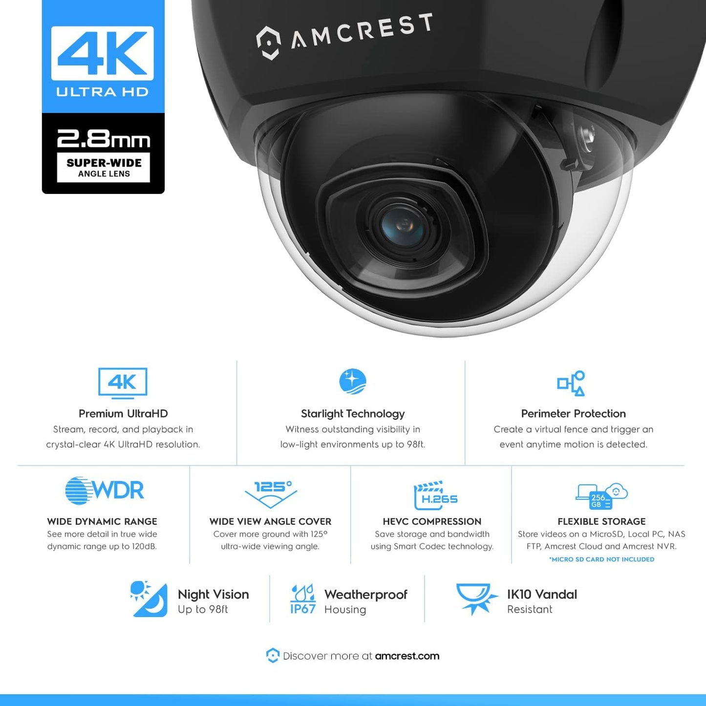 Amcrest UltraHD 4K (8MP) Dome POE IP Camera Security, Black (IP8M-2493EB-V2)