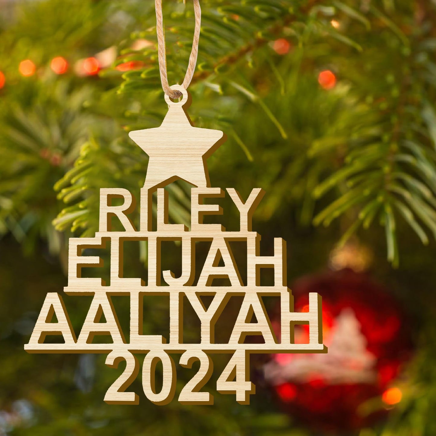 Personalized Christmas Ornaments with Name,Wooden Christmas Tree Ornaments 2024 with Custom Family Name for Kids Adults,Xmas Ornaments For Christmas Tree Gifts (01-6 Styles of Christmas Ornament)