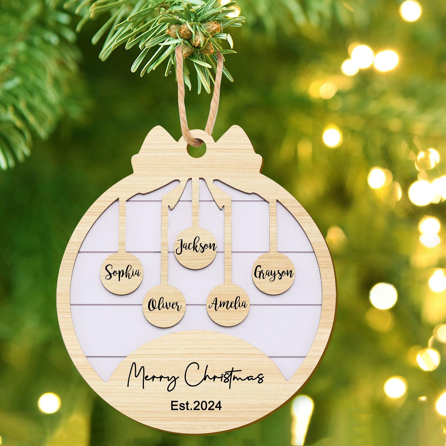 Personalized Christmas Ornaments with Name,Wooden Christmas Tree Ornaments 2024 with Custom Family Name for Kids Adults,Xmas Ornaments For Christmas Tree Gifts (01-6 Styles of Christmas Ornament)