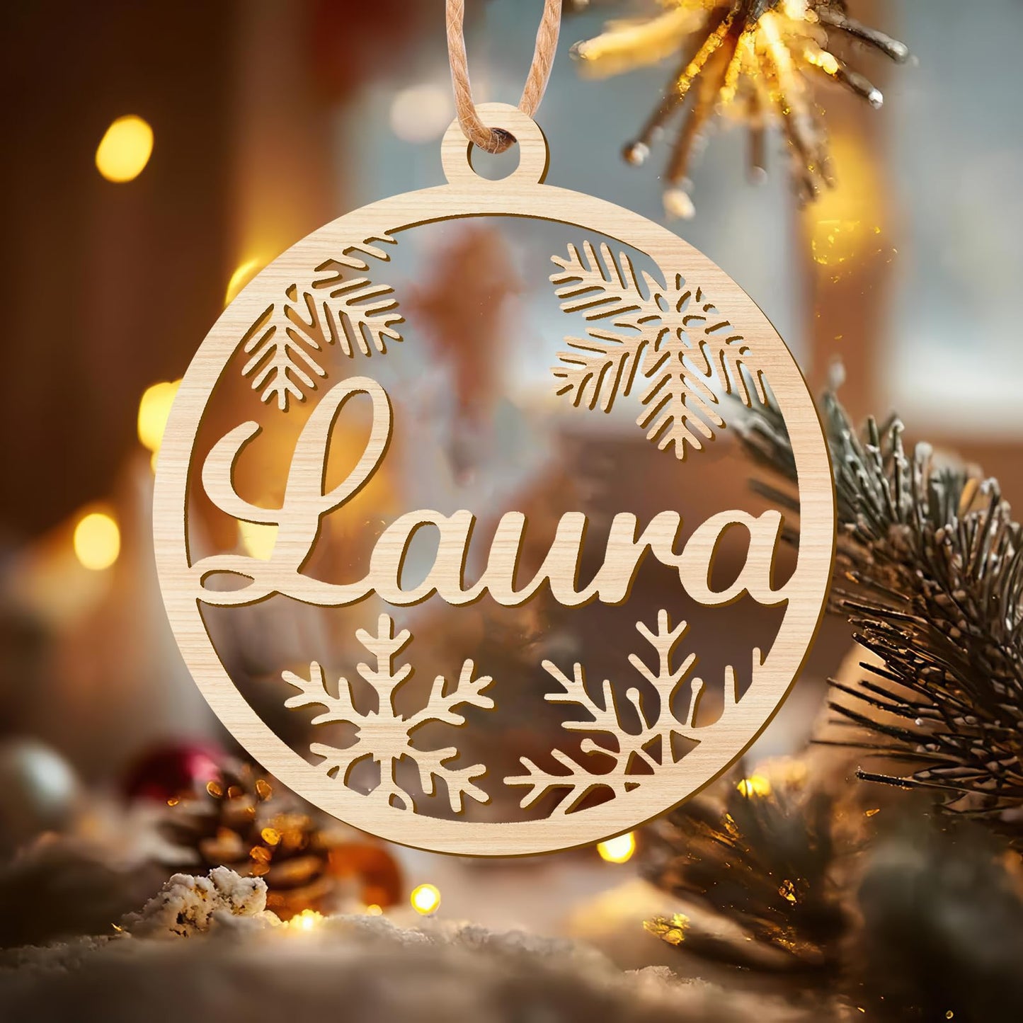 Personalized Christmas Ornaments with Name,Wooden Christmas Tree Ornaments 2024 with Custom Family Name for Kids Adults,Xmas Ornaments For Christmas Tree Gifts (01-6 Styles of Christmas Ornament)