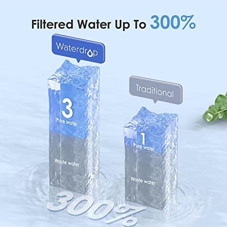 Waterdrop Reverse Osmosis System, Tankless RO Water Filter System, Under Sink, 6 Stage RO Filtration, Automatic Flushing, 400 GPD, 1:1 Pure to Drain, Reduces TDS, Brushed Nickel Faucet, WD-D4-W
