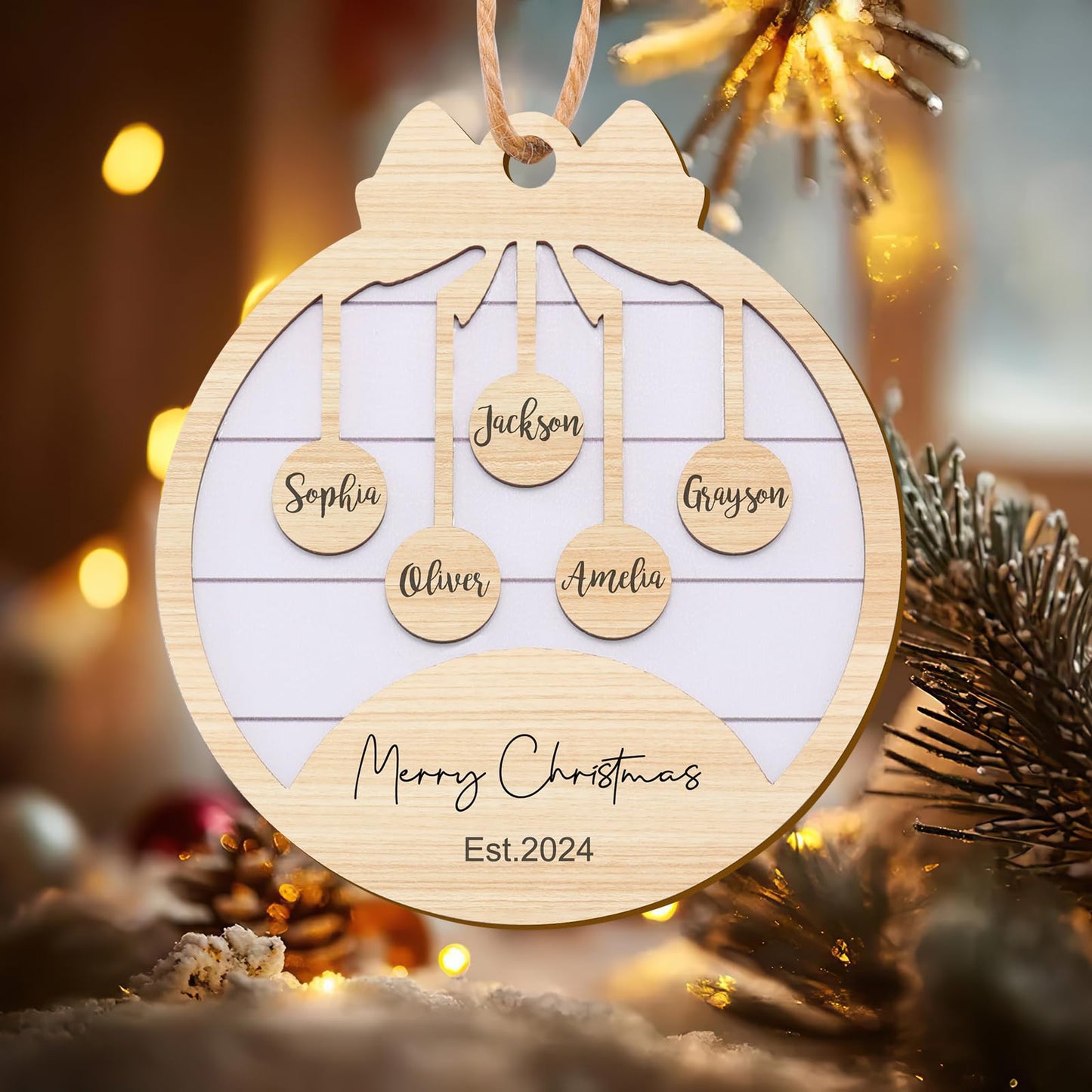 Personalized Christmas Ornaments with Name,Wooden Christmas Tree Ornaments 2024 with Custom Family Name for Kids Adults,Xmas Ornaments For Christmas Tree Gifts (01-6 Styles of Christmas Ornament)