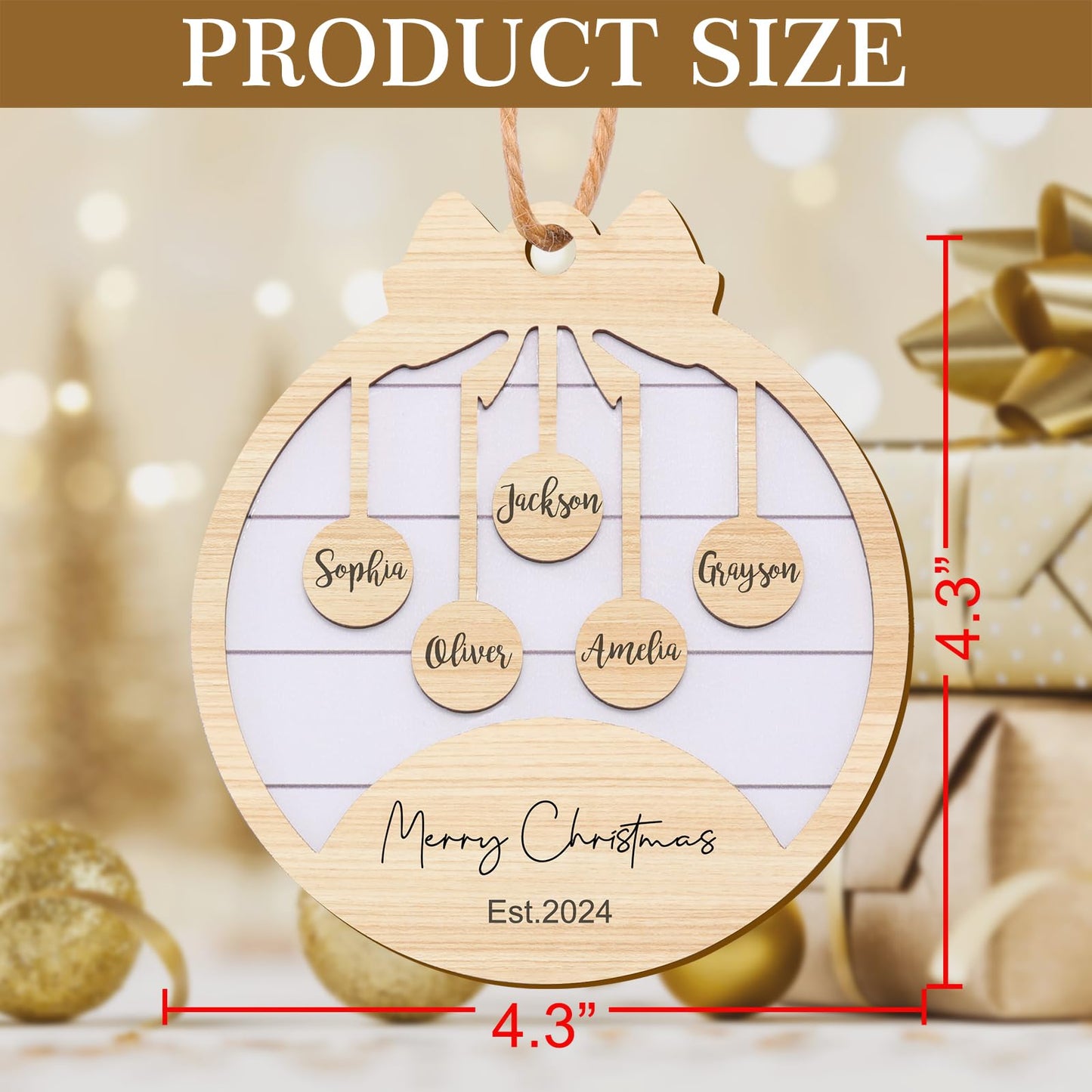 Personalized Christmas Ornaments with Name,Wooden Christmas Tree Ornaments 2024 with Custom Family Name for Kids Adults,Xmas Ornaments For Christmas Tree Gifts (01-6 Styles of Christmas Ornament)