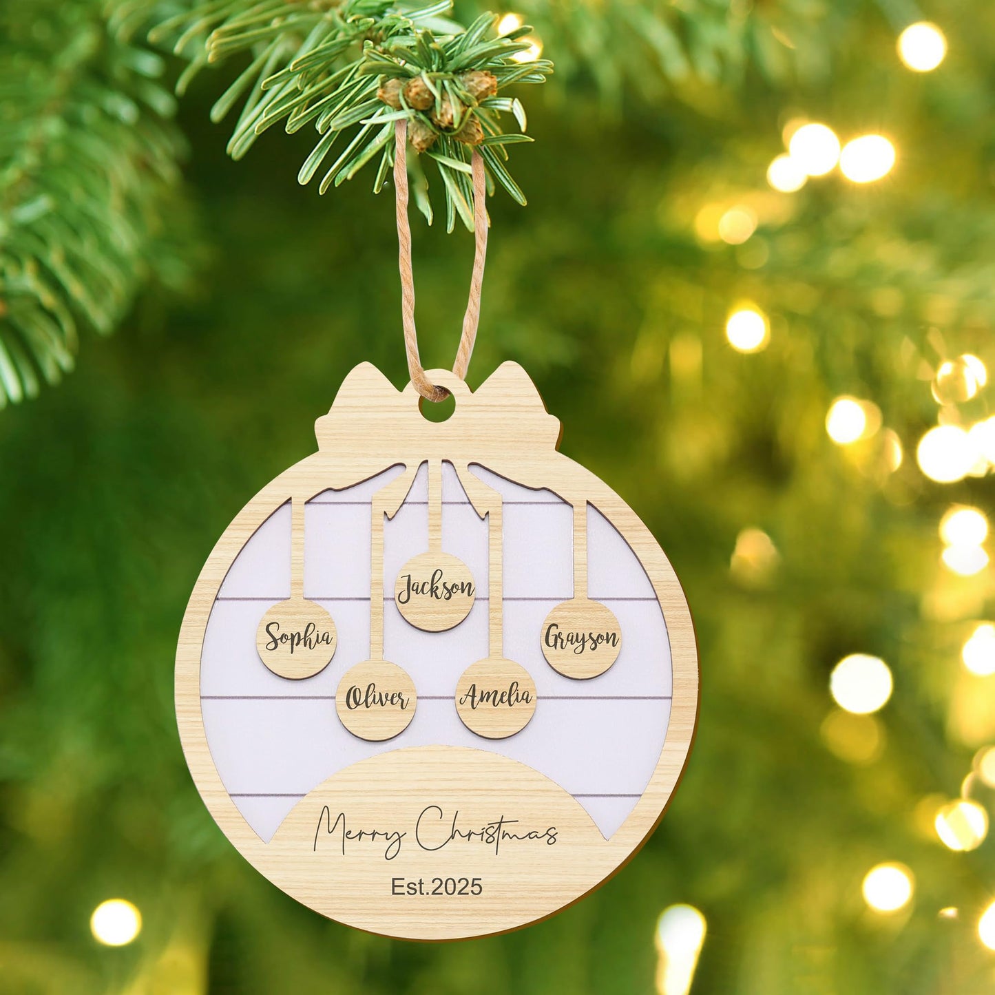 Personalized Christmas Ornaments with Name,Wooden Christmas Tree Ornaments 2024 with Custom Family Name for Kids Adults,Xmas Ornaments For Christmas Tree Gifts (01-6 Styles of Christmas Ornament)