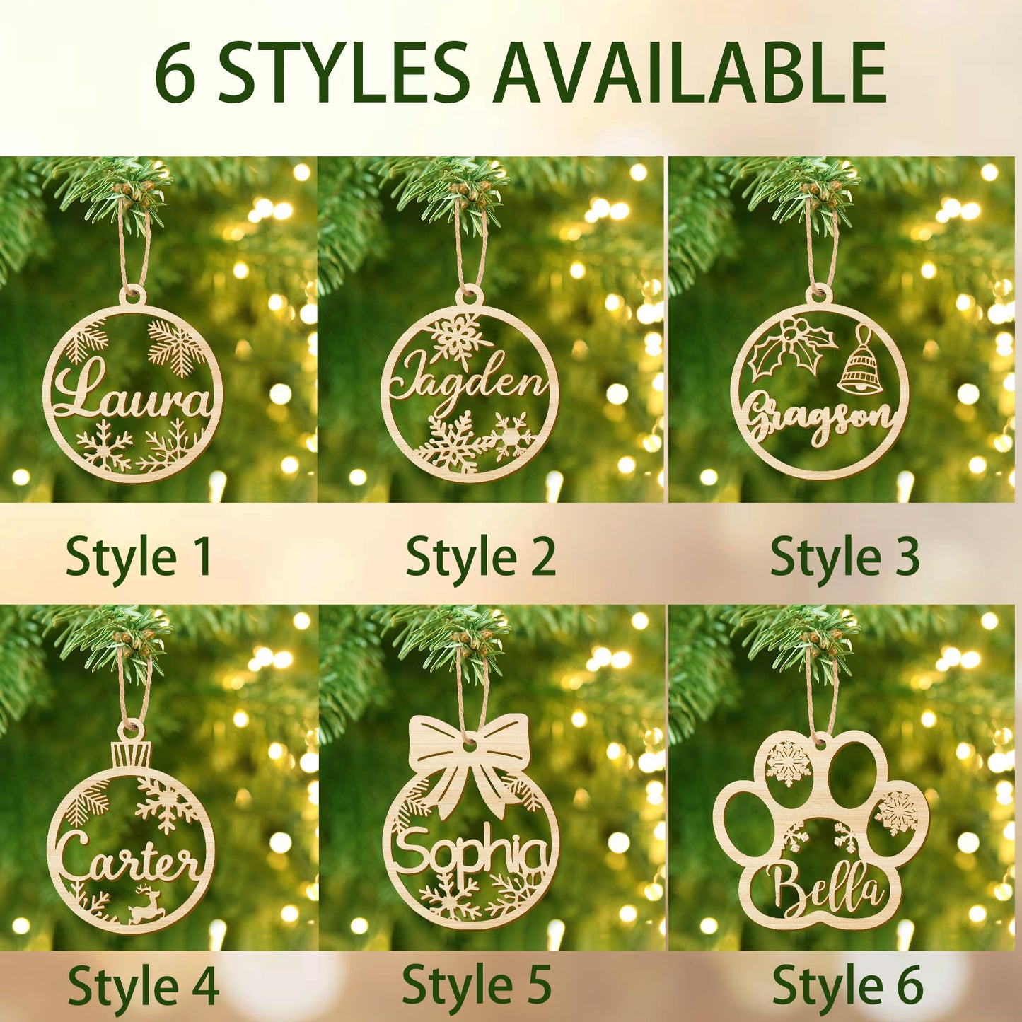 Personalized Christmas Ornaments with Name,Wooden Christmas Tree Ornaments 2024 with Custom Family Name for Kids Adults,Xmas Ornaments For Christmas Tree Gifts (01-6 Styles of Christmas Ornament)