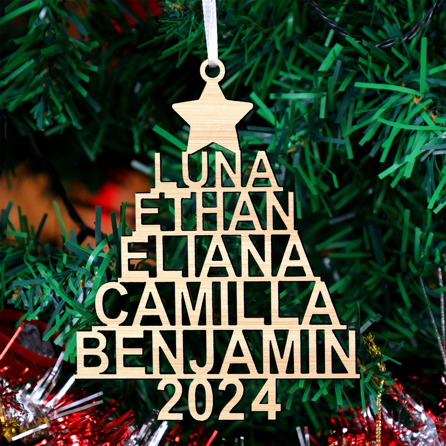 Personalized Christmas Ornaments with Name,Wooden Christmas Tree Ornaments 2024 with Custom Family Name for Kids Adults,Xmas Ornaments For Christmas Tree Gifts (01-6 Styles of Christmas Ornament)