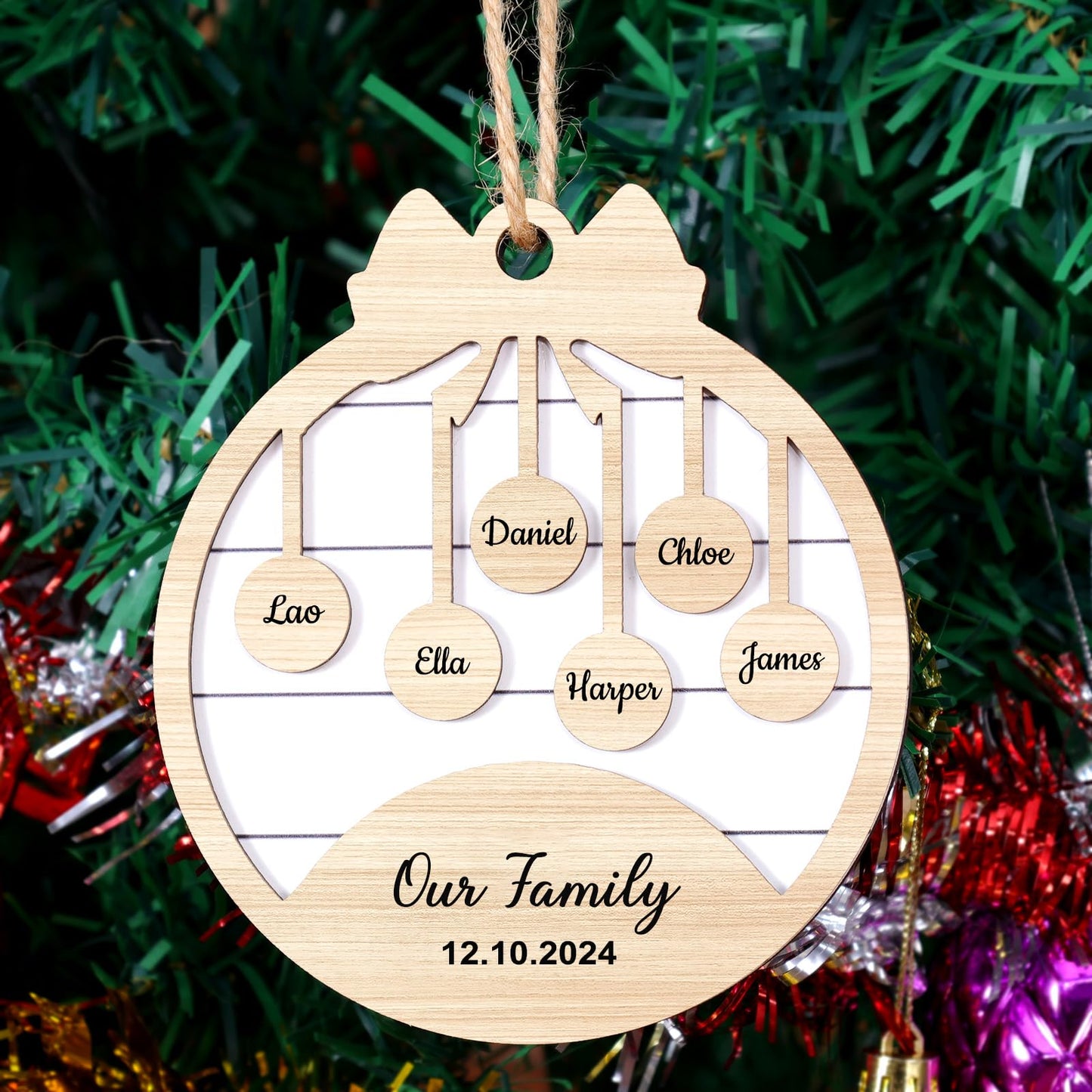 Personalized Christmas Ornaments with Name,Wooden Christmas Tree Ornaments 2024 with Custom Family Name for Kids Adults,Xmas Ornaments For Christmas Tree Gifts (01-6 Styles of Christmas Ornament)