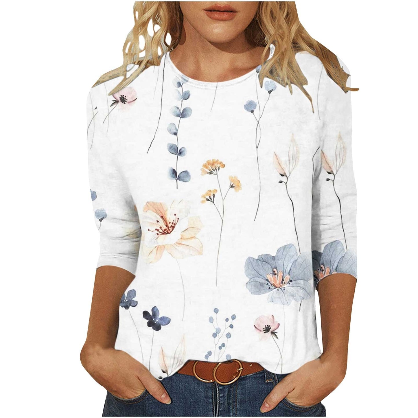 Fashion Woman Blouse 2023 Half Sleeve Printed Shirts And Blouses Round Neck Casual Loose T-Shirt 2023 New Pullover Top Blusas