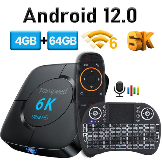 Transpeed Android 12.0 TV Box Voice Assistant 6K 3D Wifi6 BT5.0 2.4G&5.8G 4GB RAM 32G 64G Media player Very Fast Box Top Box