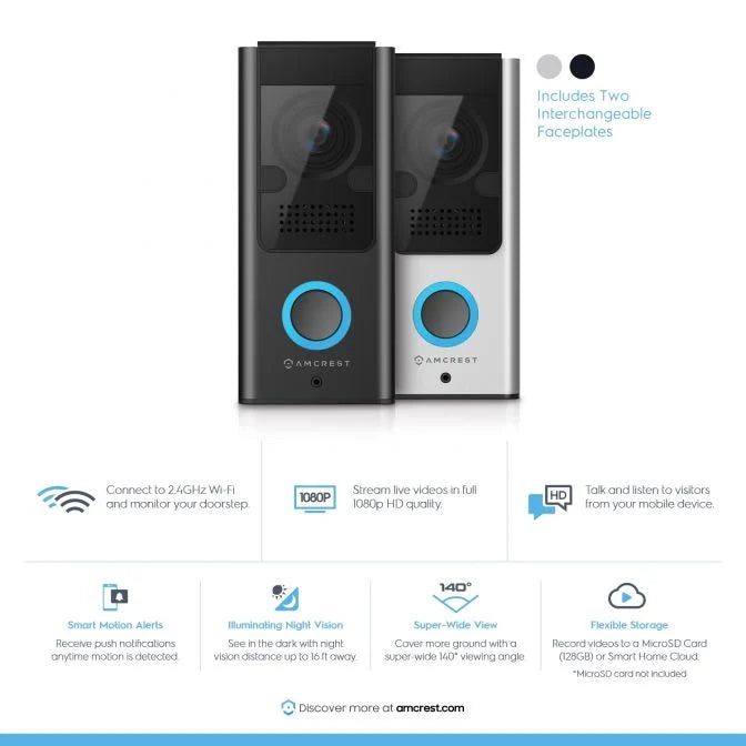 Amcrest SmartHome Video Doorbell Camera, Two-Way Audio, 140º Wide Angle, AD110