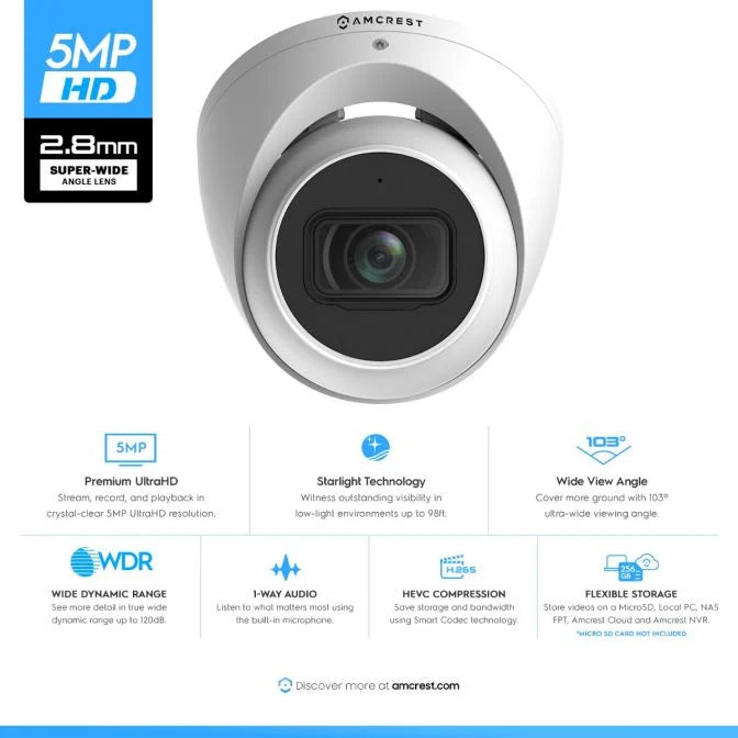 Amcrest ProHD Outdoor Security IP Turret PoE Camera, White (IP5M-T1179EW-28MM)