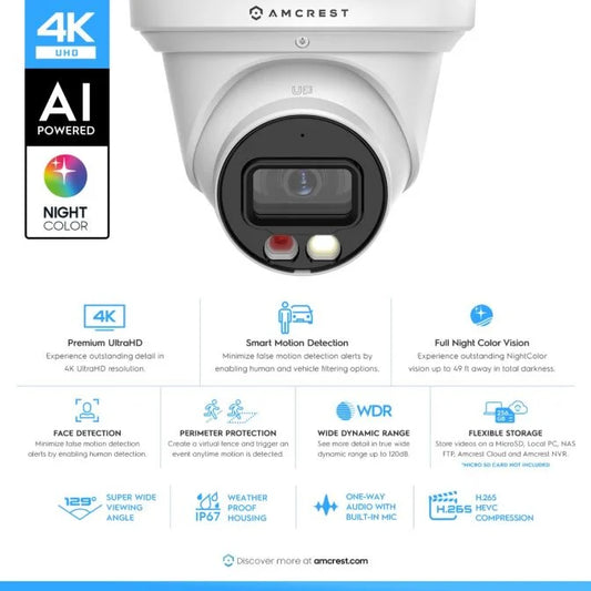 Amcrest 4K Night Color IP PoE Turret Cam IP8M-2779EW-AI (White)