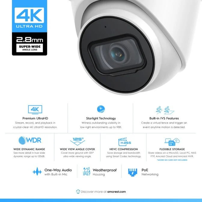 Amcrest 4K Outdoor Security IP Turret PoE Camera IP67 IP8M-T2599EW